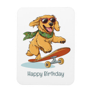 Ímã Feliz Aniversário Cachorro Retriever Dourado Skate