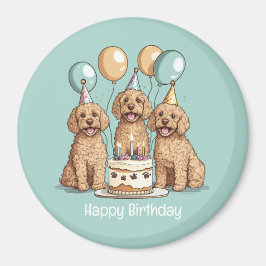 Imã Feliz Aniversário Cachorros de Goldendoodle