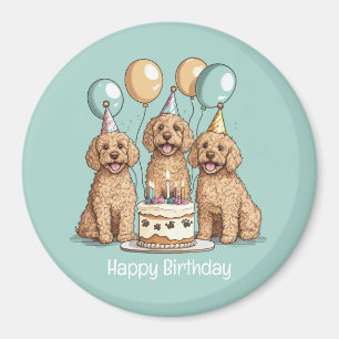 Imã Feliz Aniversário Cachorros de Goldendoodle