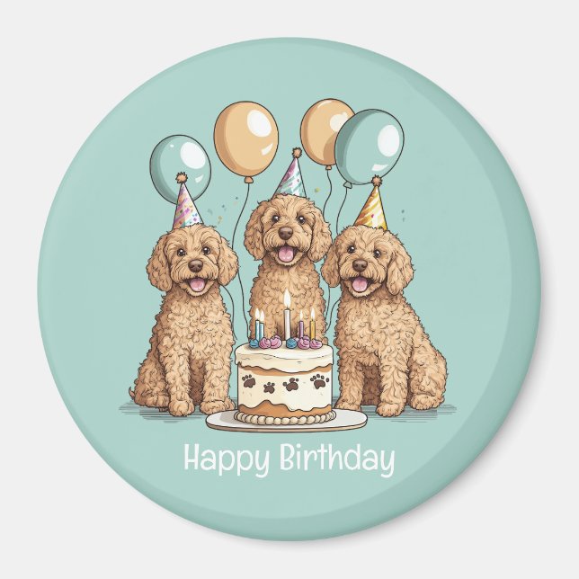 Imã Feliz Aniversário Cachorros de Goldendoodle (Frente)