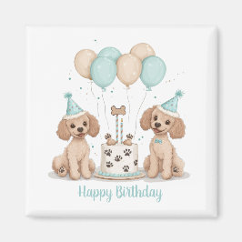 Imã Feliz Aniversário - Cachorros de Poodle Standard