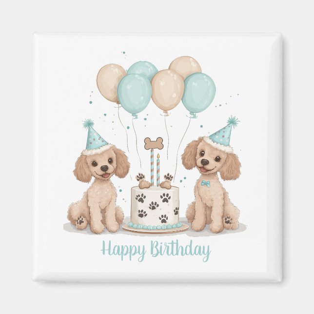 Imã Feliz Aniversário - Cachorros de Poodle Standard (Frente)
