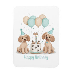 Ímã Feliz Aniversário - Cachorros de Poodle Standard