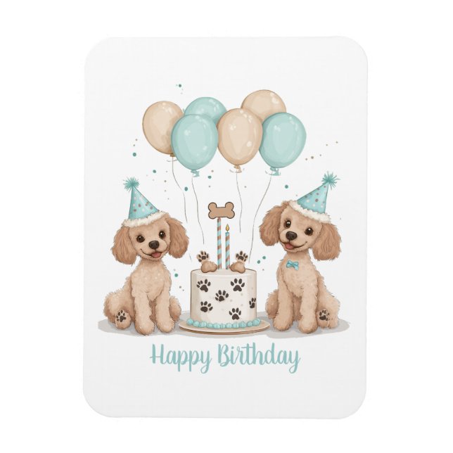 Ímã Feliz Aniversário - Cachorros de Poodle Standard (Vertical)