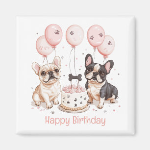 Imã Feliz Aniversário Cachorros Franceses Brancos Aniv