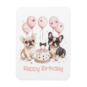 Ímã Feliz Aniversário Cachorros Franceses Brancos Aniv