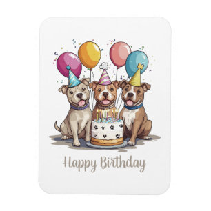 Ímã Feliz Aniversário Cães Pit Bull