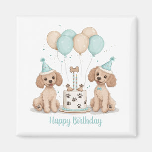 Imã Feliz Aniversário Cães Poodle Padrão