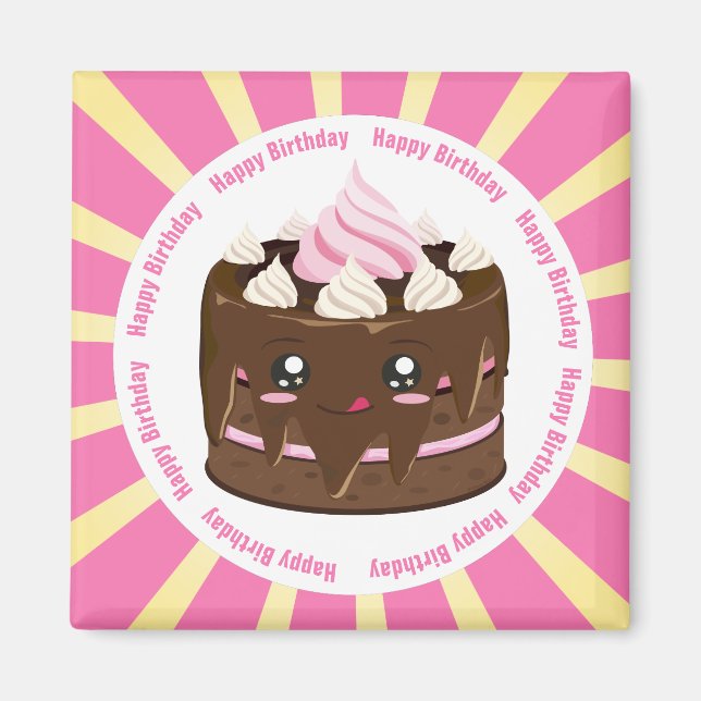 Imã Feliz aniversário chocolate kawaii (Frente)