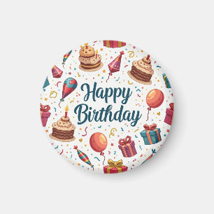 Imã Feliz Aniversário com Balões e Bolo