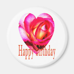 Imã Feliz aniversário, coração amarelo da rosa verm