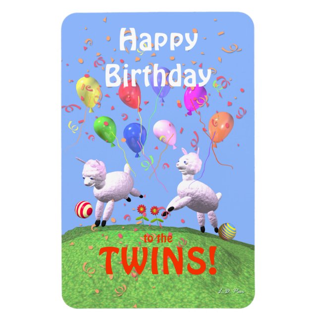 Ímã Feliz Aniversário Cordeiros para Gêmeos (Vertical)