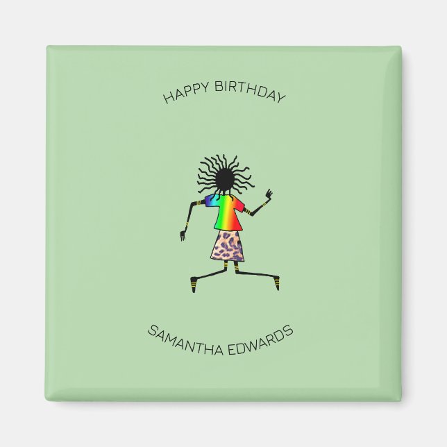 Imã Feliz Aniversário, Dançarino Feliz de Arte African (Frente)