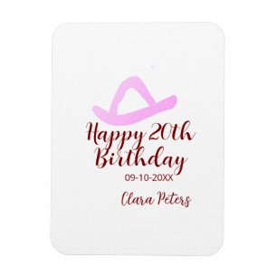 Ímã Feliz aniversário de 20 anos menina cowboy rosa da