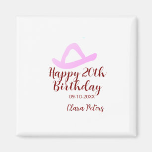 Imã Feliz aniversário de 20 anos menina cowboy rosa da