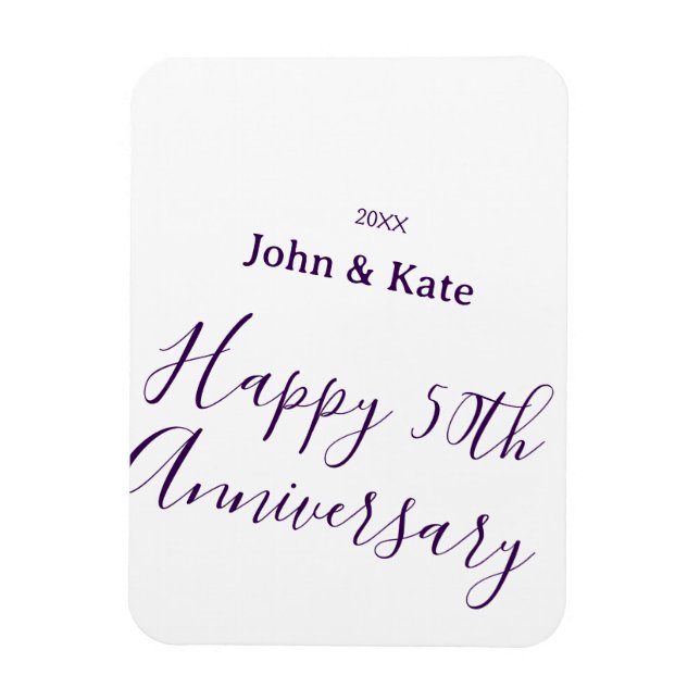 Ímã Feliz aniversário de 50 anos nome roxo simples  (Vertical)