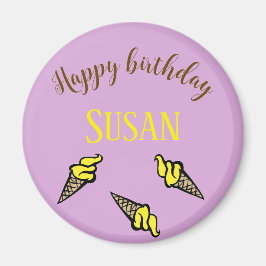 Imã Feliz aniversário de sorvete amarelo roxo