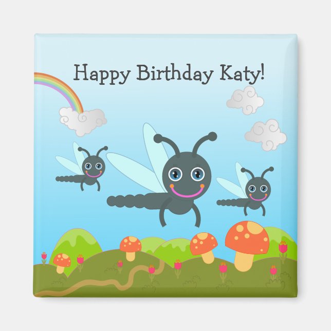 Imã Feliz Aniversário diz que a libélula (Frente)