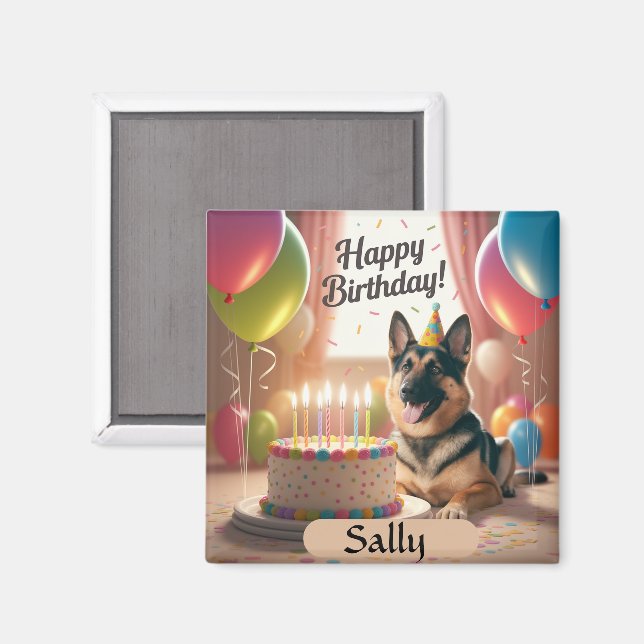 Imã Feliz aniversário do german shepherd (Front/Back)