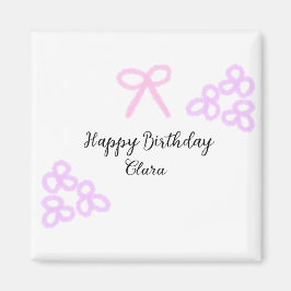 Imã Feliz aniversário do pastel floral roxo cor-de-ros