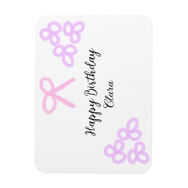 Ímã Feliz aniversário do pastel floral roxo cor-de-ros (Vertical)