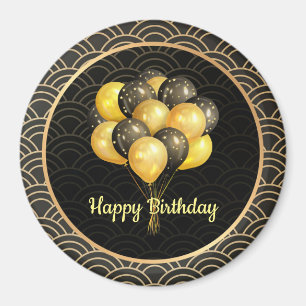 Imã Feliz aniversário, elegante preto e ouro,