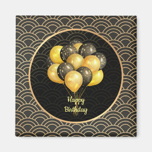 Imã Feliz aniversário, elegante preto e ouro,