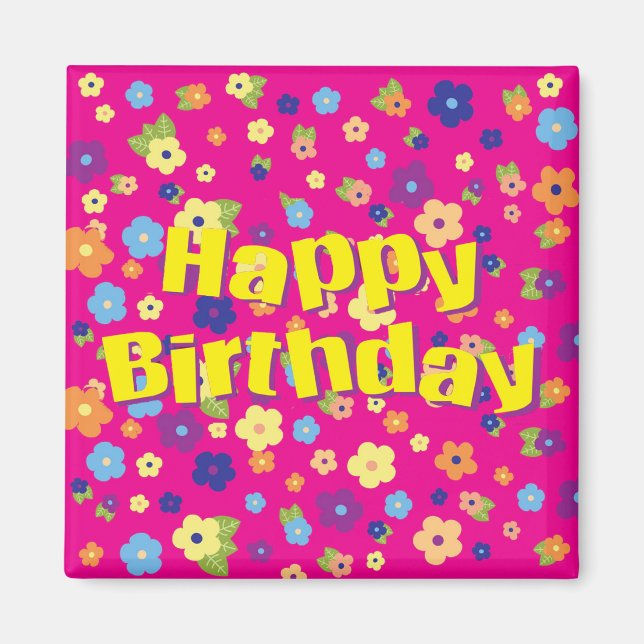 Imã Feliz aniversário em Flores (Frente)