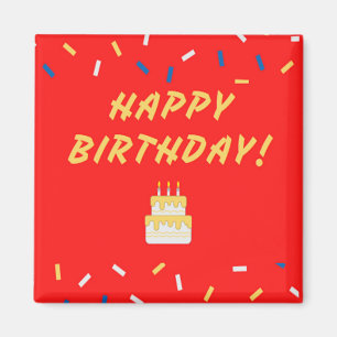 Imã Feliz aniversário em vermelho
