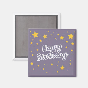 Imã Feliz Aniversário Estrelas Douradas no Azul 