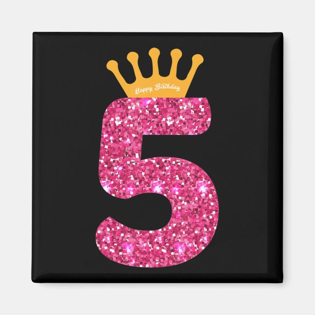Imã Feliz Aniversário, Festa 5 para Meninas 5 Anos (Frente)