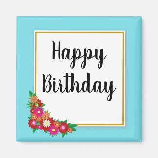 Imã Feliz Aniversário Floral Country Square Magnet