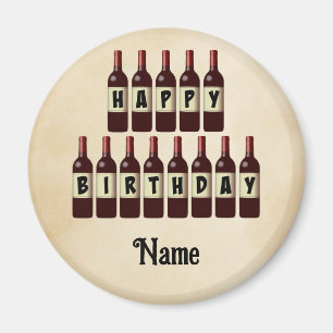 Imã Feliz Aniversário Garrafas de Vinho Vermelho Perso