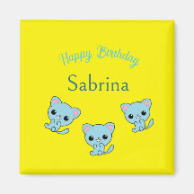 Feliz aniversário, gatinhos azuis, amarelos