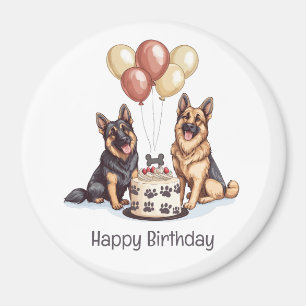Imã Feliz aniversário German shepherd Cães Bolo de Ani
