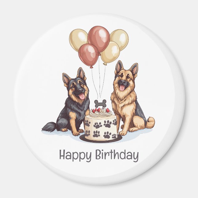 Imã Feliz aniversário German shepherd Cães Bolo de Ani (Frente)