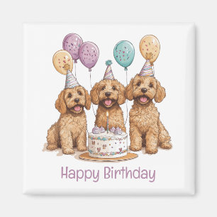 Imã Feliz aniversário Goldendoodle Cães Bolo de Aniver