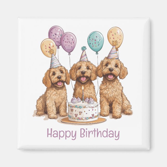 Imã Feliz aniversário Goldendoodle Cães Bolo de Aniver (Frente)