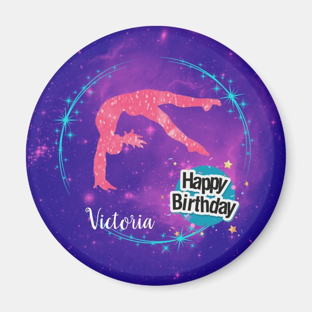 Imã Feliz Aniversário Gymnastics Galaxy Tumbling (Frente)