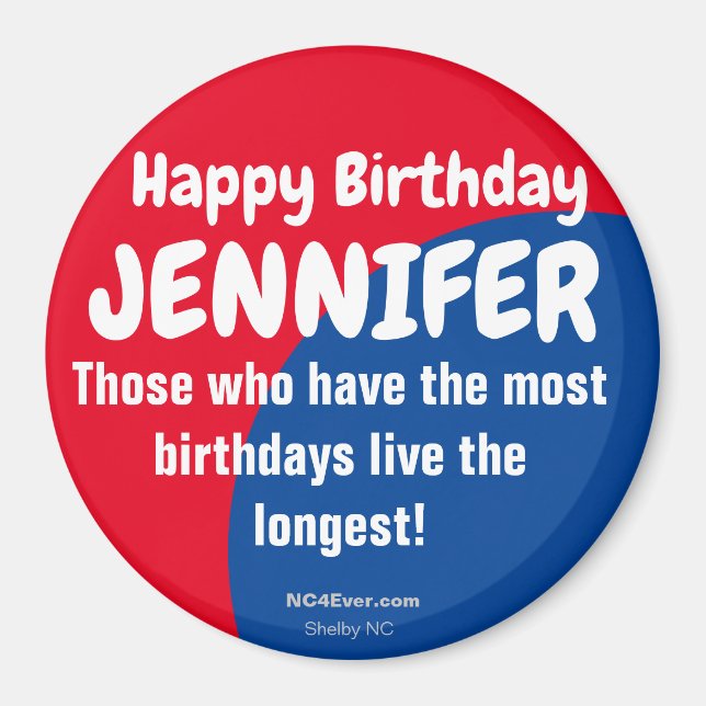 Imã Feliz Aniversário JENNIFER Refrigerator Magnet (Frente)