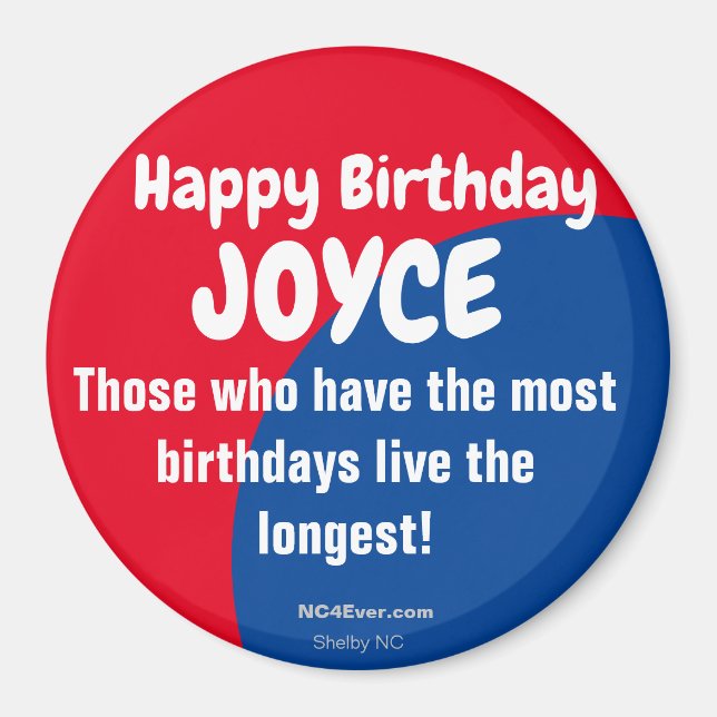 Imã Feliz Aniversário JOYCE Refrigerator Magnet (Frente)