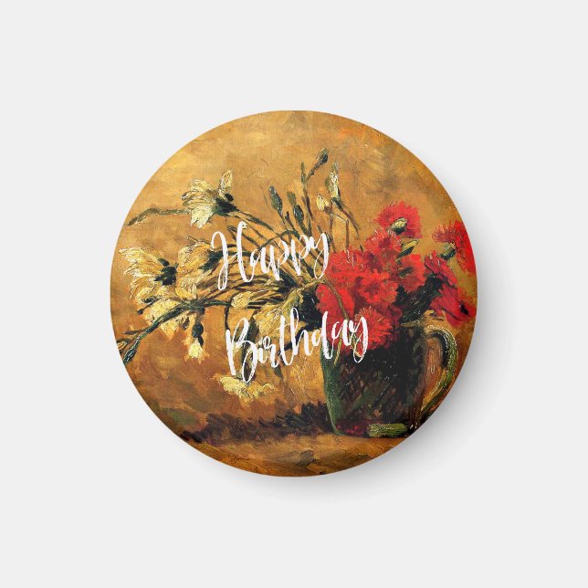 Imã Feliz aniversário, Jug com Cravos Vermelhos e Bran (Frente)