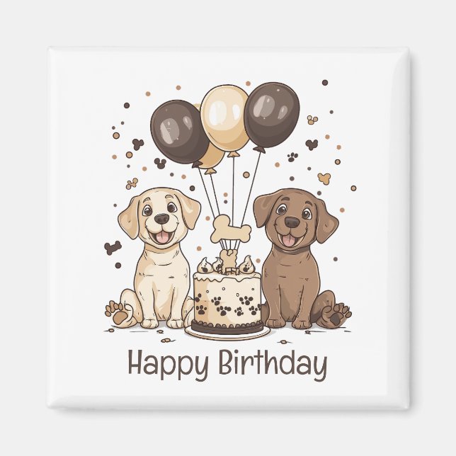 Imã Feliz Aniversário Labrador Cachorros de Retriever (Frente)