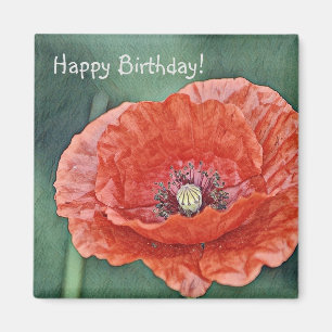 Imã Feliz Aniversário Luscious Red Poppy