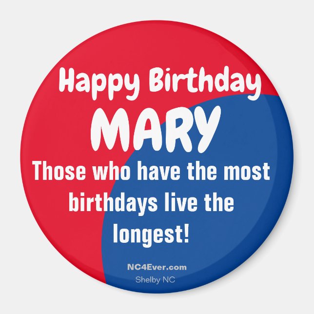 Imã Feliz Aniversário, MARY Refrigerator Magnet (Frente)