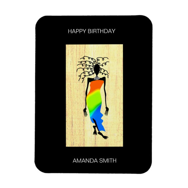 Ímã Feliz Aniversário, Mulher Elegante e Na moda afric (Vertical)