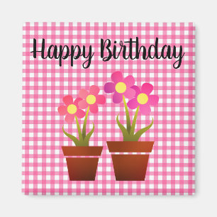 Imã Feliz Aniversário País Rosa Gingham