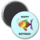 Imã FELIZ ANIVERSÁRIO, peixe de desenho colorido, botã (Frente)