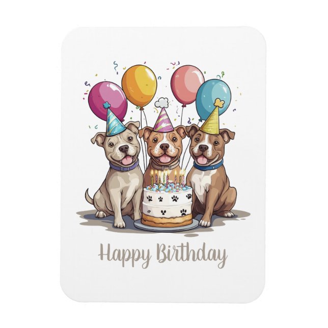 Ímã Feliz Aniversário Pit Bull Cães (Vertical)