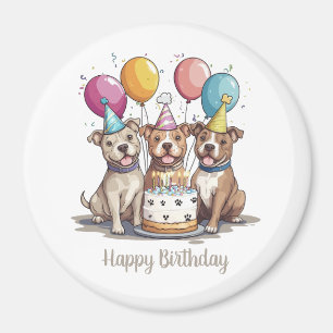 Imã Feliz Aniversário Pit Bull Dogs